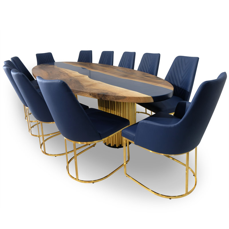 Walnut Oval Metal Base Dining Table, H76 x L275 x W143cm