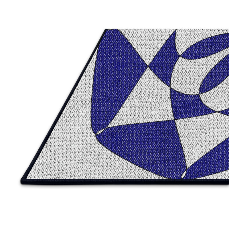 Tapis bleu / crème en laine / polyester tissé à la machine, Rectangle 5 pi x 7 pi