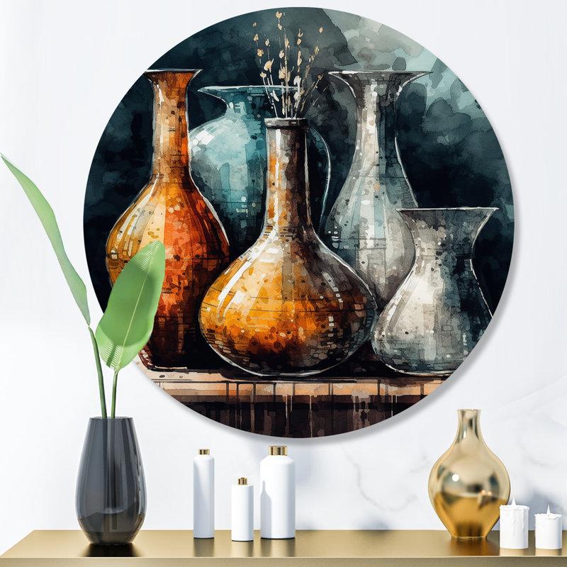 Art mural rond en métal orange et vert Soulful, H 23 po x l 23 po x P 1 po