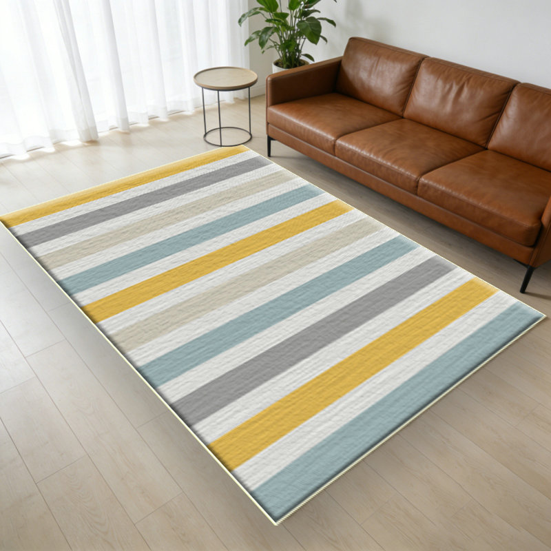 Ciicool Modern Abstract Rug for Living Room, 5'x7' Machine Washable Area Rug Non-Slip Rug, Low-Pile Contemporary Indoor Dining Floor Carpet for Bedroom Office Under Table Home Decor Yellow Blue Gray