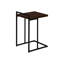 Table d'appoint avec surface rectangulaire en stratifié brun et base en métal noir pour la chambre à coucher