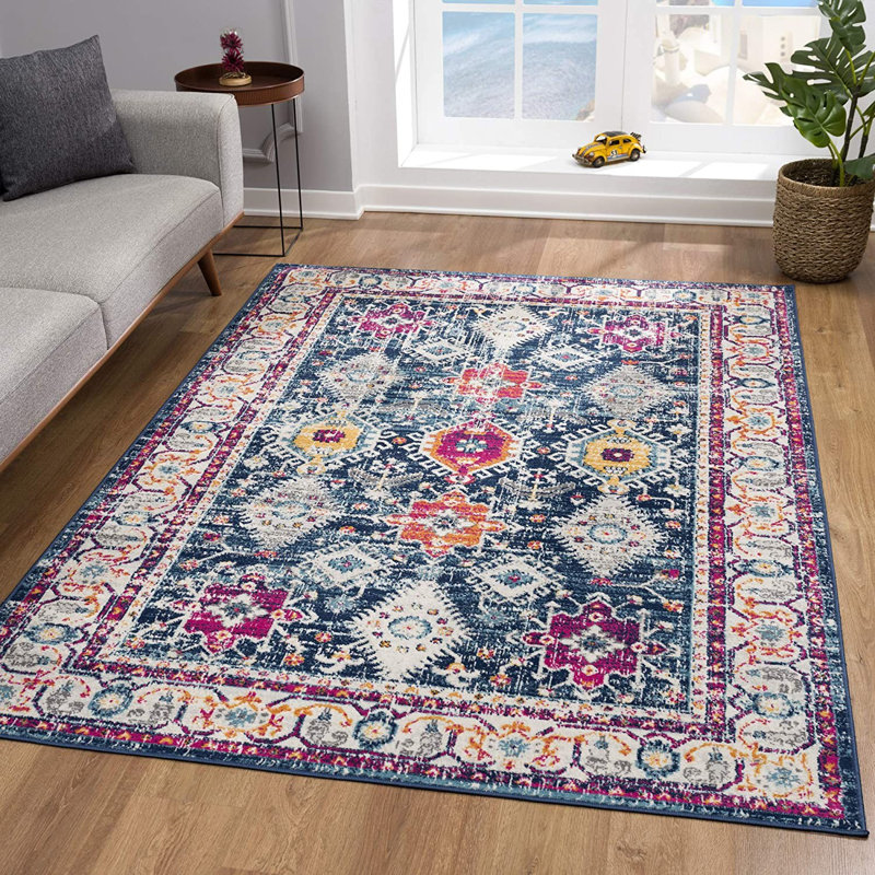 8' Blue And Ivory Oriental Runner Rug, Runner 2' x 13'