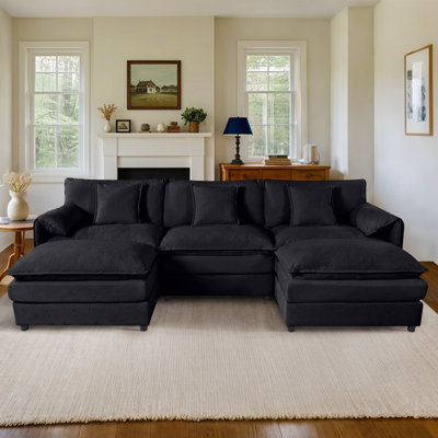 Alyciana 109.45"W Modern Chenille Comfy Modular Seat,Deep Seat Sectional Sofa Cloud Couch With Two Ottomans