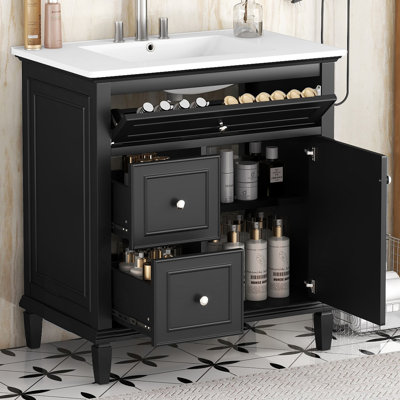 Mid-Century 30" Bathroom Vanity With Ceramic Sink