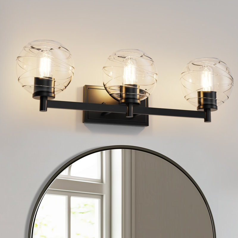 Tappen 25 po Éclairage pour salle de bain 3 lumières avec abat-jour en verre sphérique noir pour salle de bain, miroir, salon