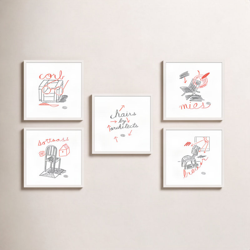 Chairs. Set Of 5 Framed by Jeff Jackson Print, 20" W x 20" H, White Single Picture Framed Paper