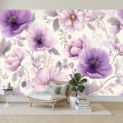 Peel and Stick Wallpaper 144" W x 100" H Modern Self Adhesive Wall Mural for Bedroom Vintage Flowers Floral Leaves Colorful Watercolor Painting