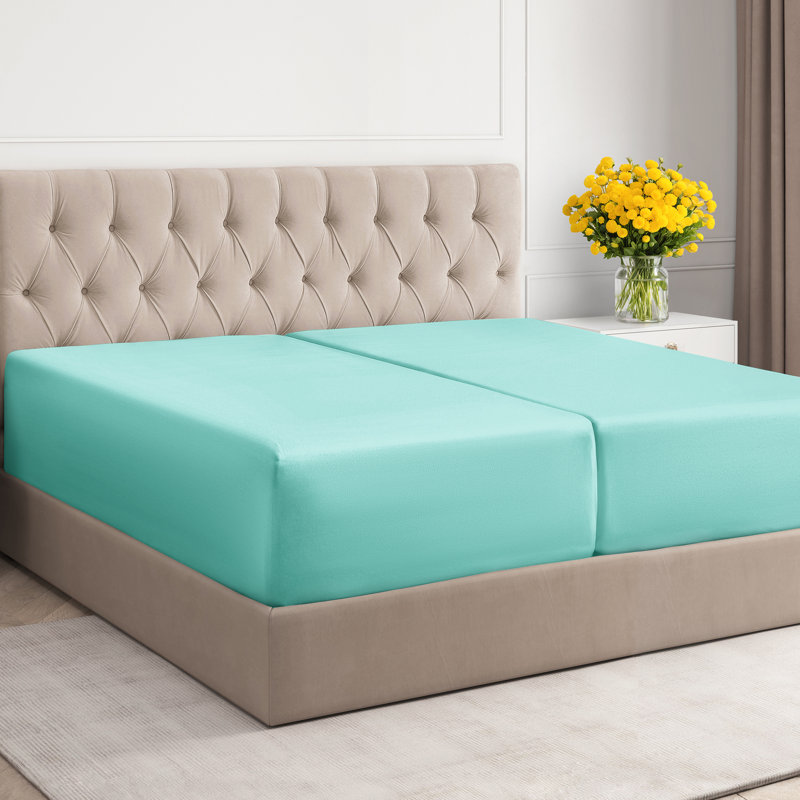 Extra Deep Pocket Fitted Sheet Only, Cooling & Breathable Bed Sheet, Soft, Fits 18–24 Inch Mattress, Spa Blue, Split King