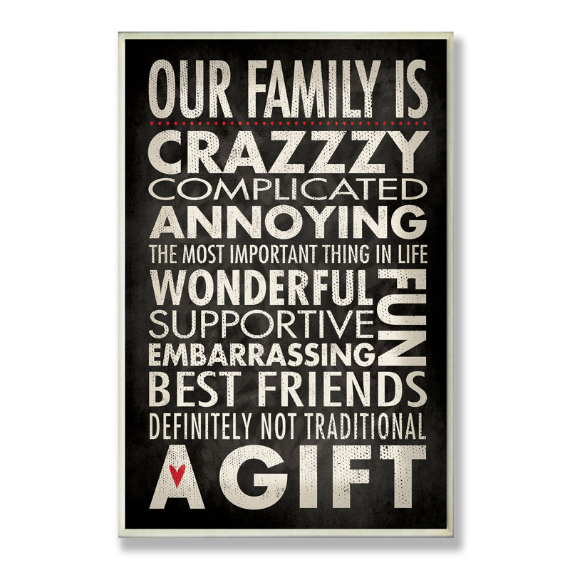 Art textuel inspirant sur bois, "Our family is crazzzy", 15" H x 10" W x 0.5" D