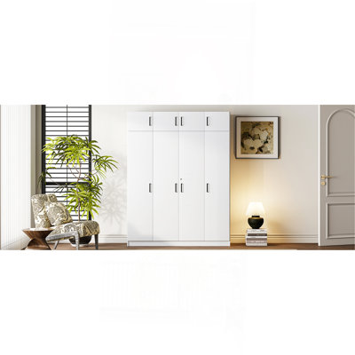 Stylish 4-Door Wardrobe With Drawer And Top Cabinet, Ideal For Bedroom Storage And Organization by Corrigan Studio
