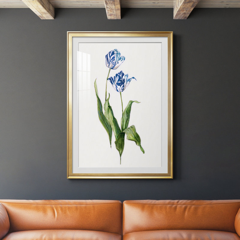 Peinture botanique bleue vive II, H 30,5 po x l 42,5 po x P 1,5 po, Or
