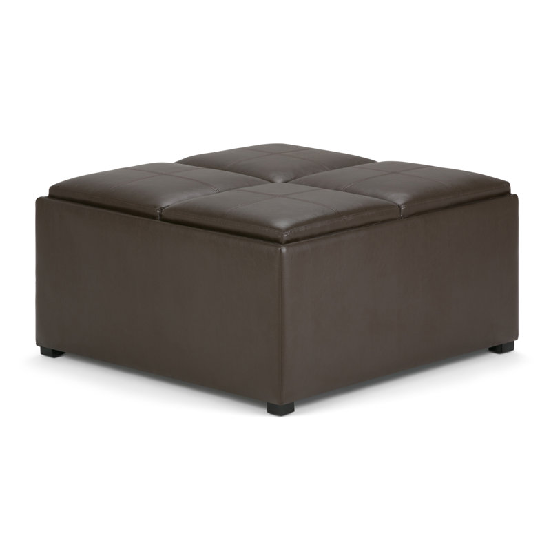 Repose-pieds de rangement pour table basse moderne en cuir végétalien l 35 po Avalon avec 4 plateaux rabattables Avalon, Noir