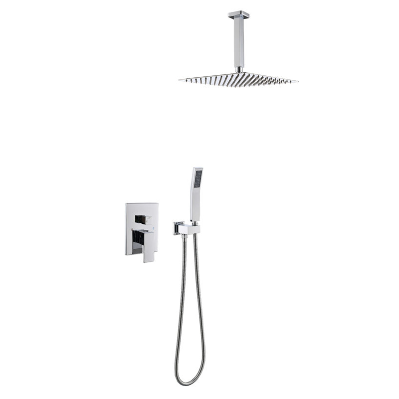 Bathroom Luxury Rain Mixer Combo Set Wall Mounted Rainfall Shower Head System Polished Chrome, (Contain Faucet Rough-In Valve Body And Trim)