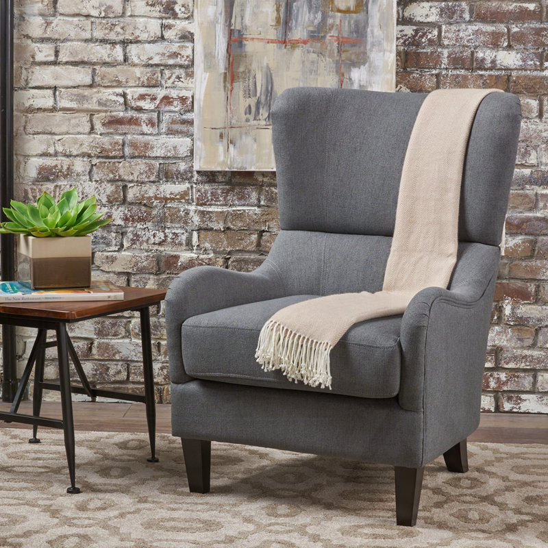 Fauteuil à oreilles rembourré Columbus, Tissu gris anthracite