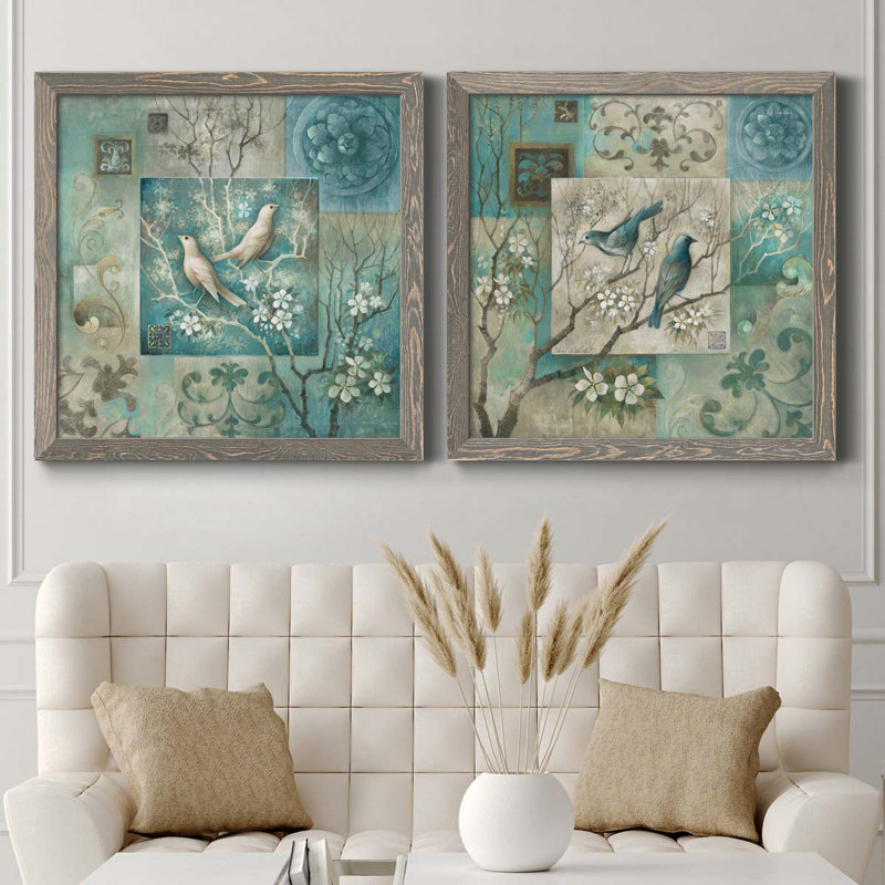 Arboretum Spring Song II - Ensemble de 2 peintures sur toile encadrées, Encadré gris, H 27,5 po x l 55 po x P 1,5 po