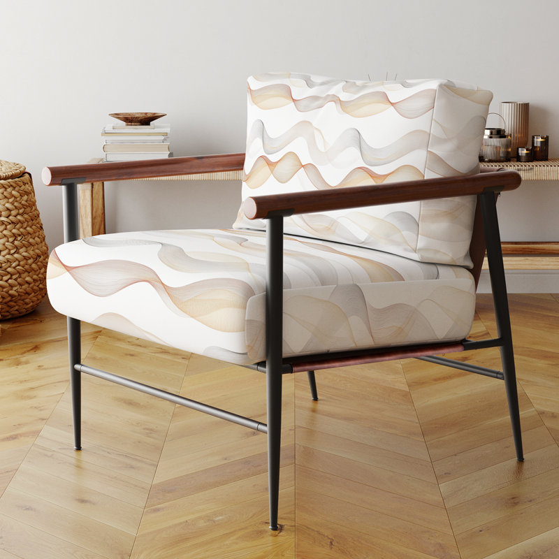 Chaise d'appoint abstraite avec accoudoirs bruns neutres, Bras ronds bruns