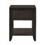 Élégante table de bout en bois avec accents métalliques et rangement, parfaite pour les chambres à coucher modernes et traditionnelles