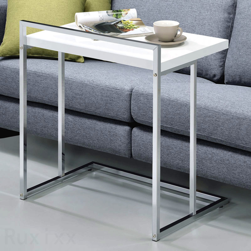 White High Gloss Rectangular Top Snack Table With Metal Legs