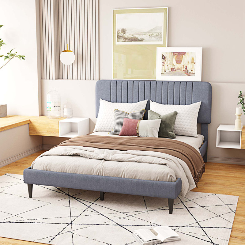 Upholstered Velvet Bed, Queen, Gray