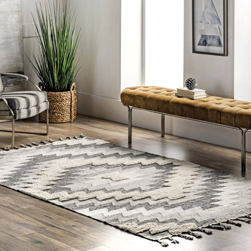 Tapis gris / crème Delonge Southwestern, Rectangle 5 pi x 8 pi