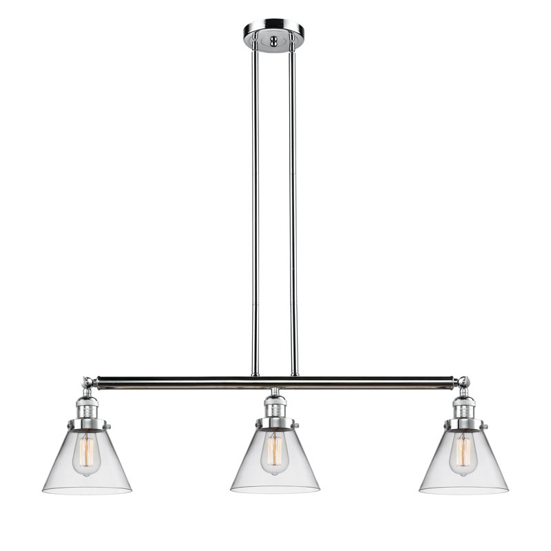 Luminaire suspendu pour îlot 3 lumières Cone, Clair, Chrome poli