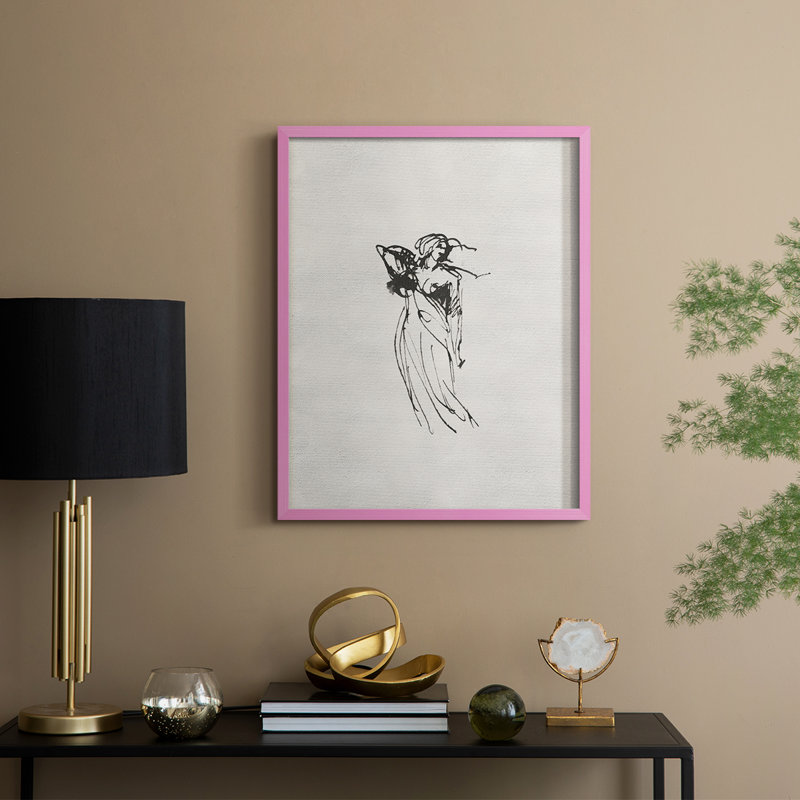 Croquis rétro, impression encadrée XCII - bois massif, H 30 po x l 24 po, Rose