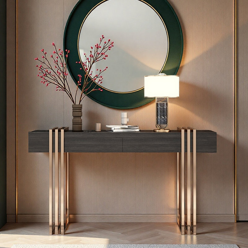 Console de hall d'entrée italienne de luxe, Or rose, H 33,5 po x l 47,2 po x P 15,7 po