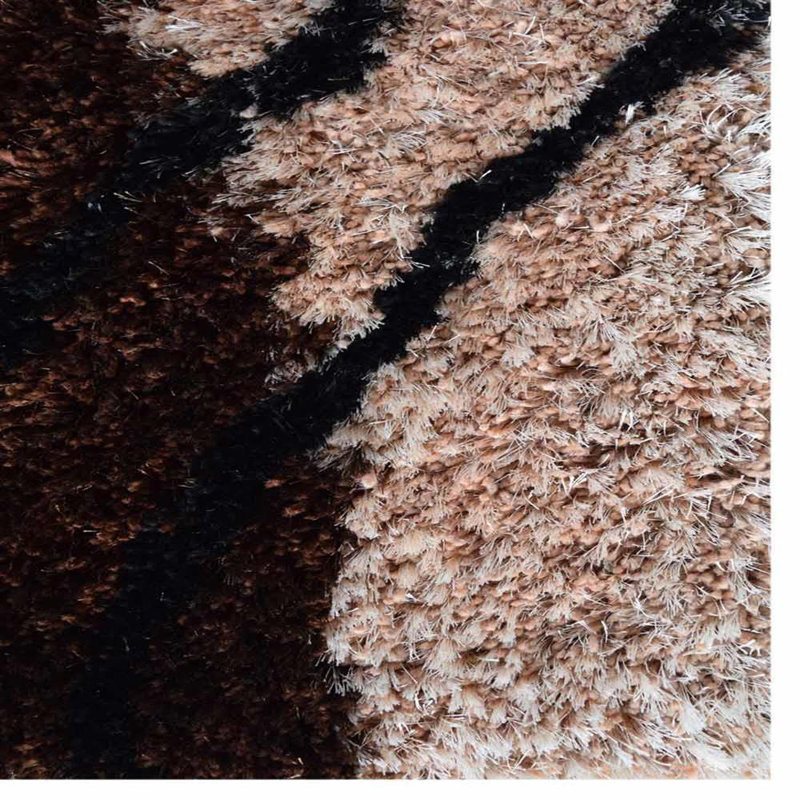 Heller Abstract HAND TUFTED SHAG POLYESTER ECO-FRIENDLY AREA RUGS, Beige Brown Color, Contemporary Design, Rectangle 4' x 6'