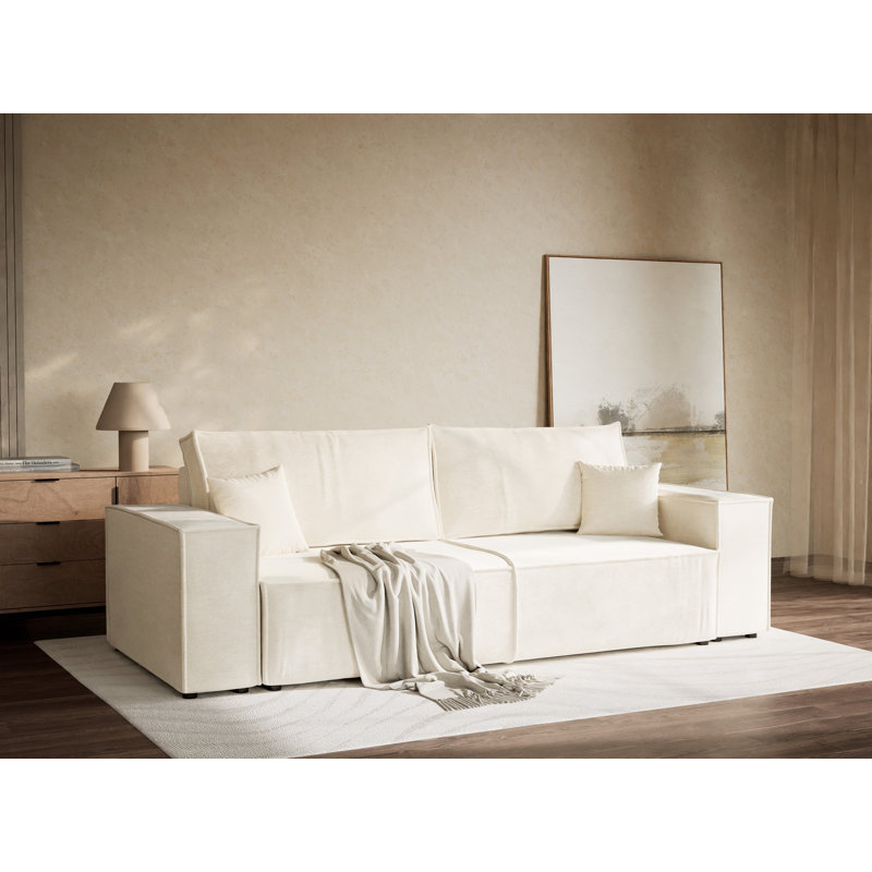 3 Seater Reclining Sofa, White Polyester/Chenille