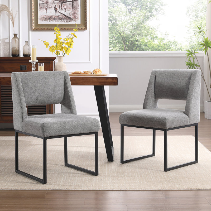 Markque 18.3" H Boucle/Linen Upholstered Parsons Chair with Metal Frame,  Linen Gray