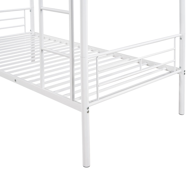 Space-Saving Convertible Metal Bunk Bed With Safety Guardrails, White, Full over Full