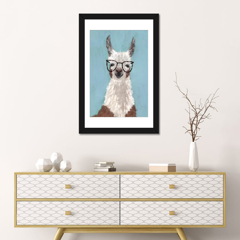 « llama spec i », art sur toile, H 32 po x l 24 po x P 1 po, Papier d'art encadré noir, Blanc