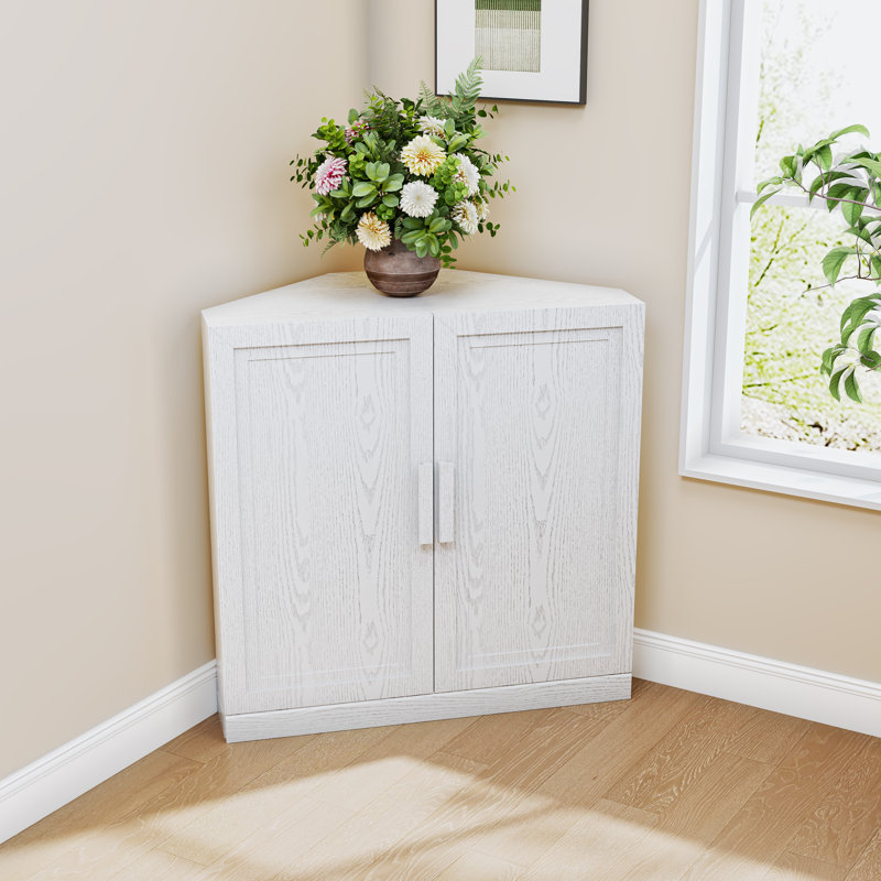 Lula Space-saving Corner Accent Cabinet With Adjustable Shelf, White, 31" H x 31" W x 16" D
