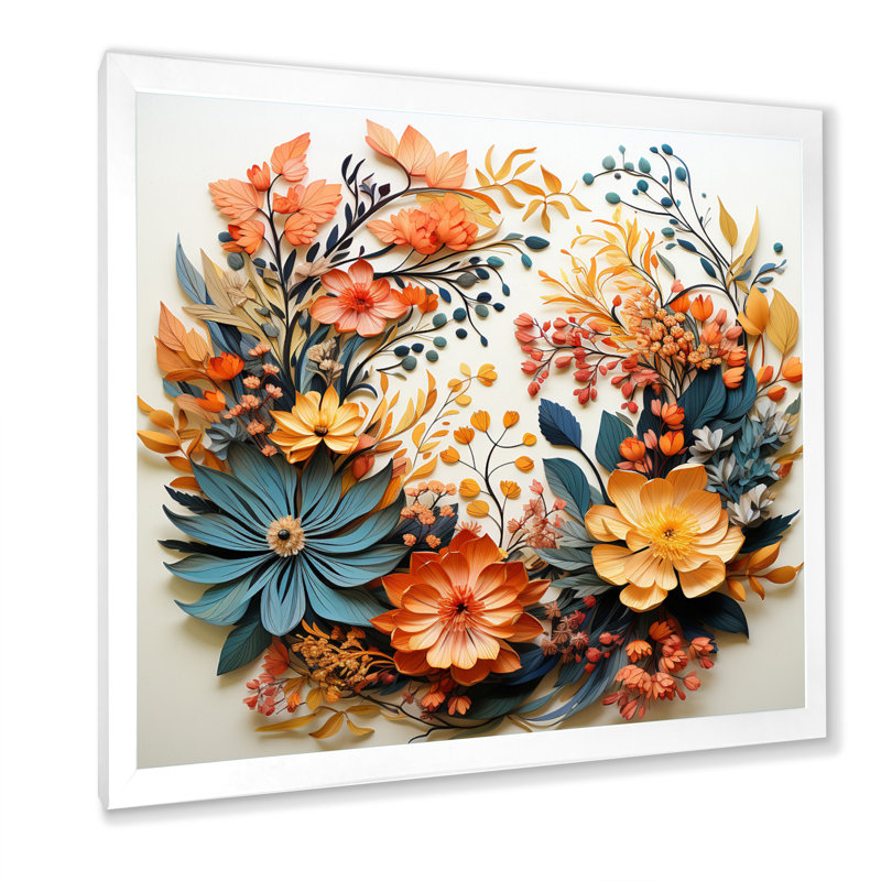 Couronne florale beige et orange III, reproduction sur toile, Blanc, H 24 po x l 24 po x P 1 po