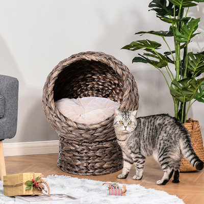 Raised Cat Napping Bed, 23.5" H, Gray With Comfy Cushion For Indoor Cats Up To 8 Lbs H Elevated Bed Movable Basket, Gray, Small