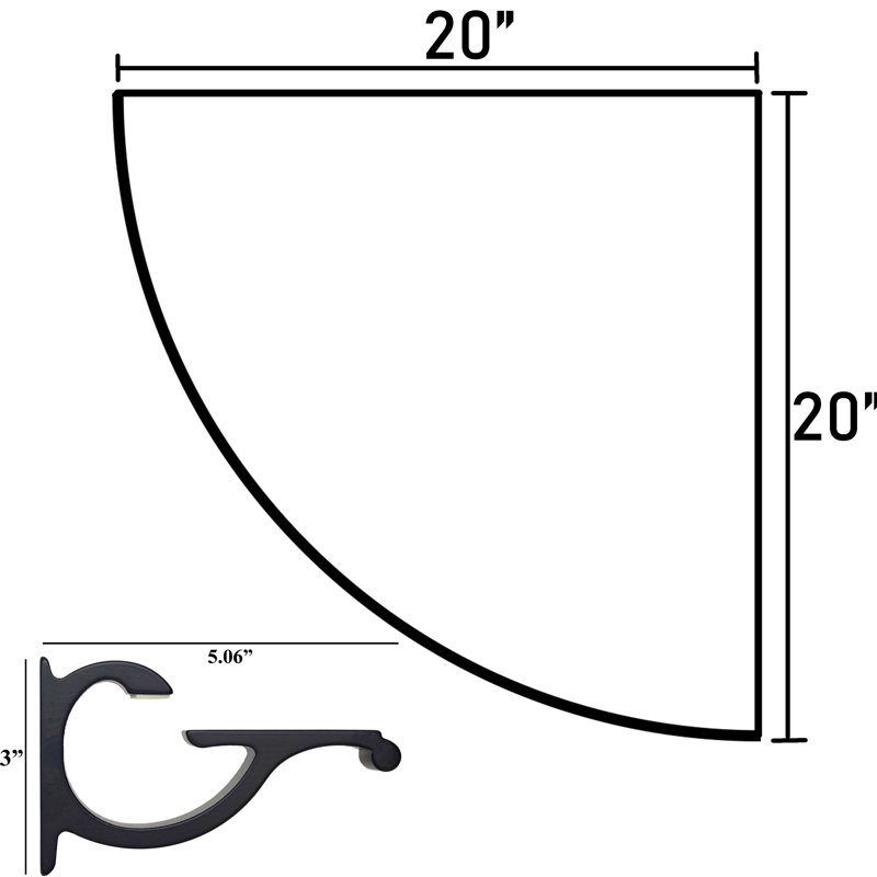 Tablette d'angle en verre Daesean, Noir, H 3 po x l 20 po x P 20 po