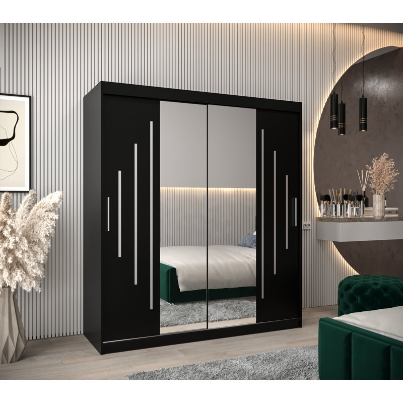 Pallesen 2 Door Manufactured Wood Wardrobe, Black Matt