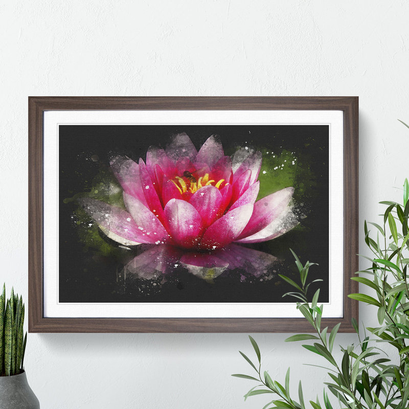 Pink Water Lily Flower Vol.3 - Picture Frame Graphic Art, 65cm H x 90cm W x 2cm D, Black Framed