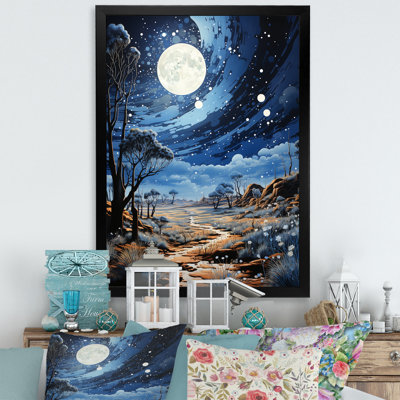 «Cress» bleu marine beige clair de lune pointillisme - reproduction sur toile