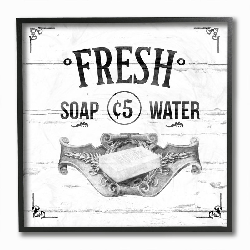 " Fresh Soap Bathroom Rustic Gray ", Midnight Black Framed Giclee, 12" H x 12" W x 1.5" D
