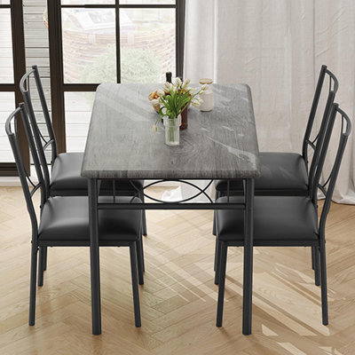 5-Piece Kitchen Table Set for 4, Space-Saving Rectangular Dining Table with 4 Cushioned Chairs, Apartment