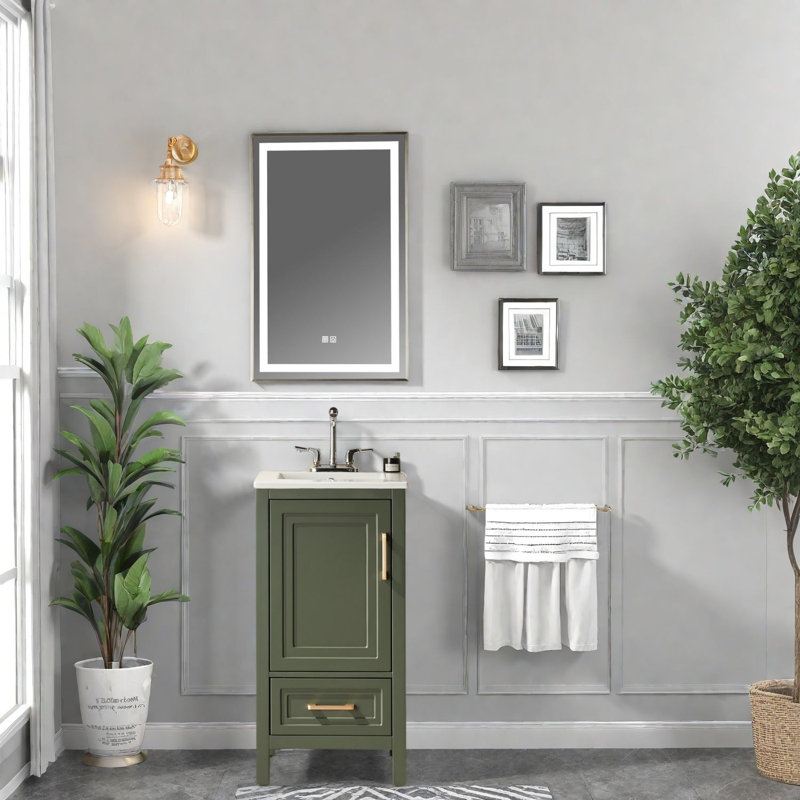Meuble-lavabo en bois 18 po assemblé vert