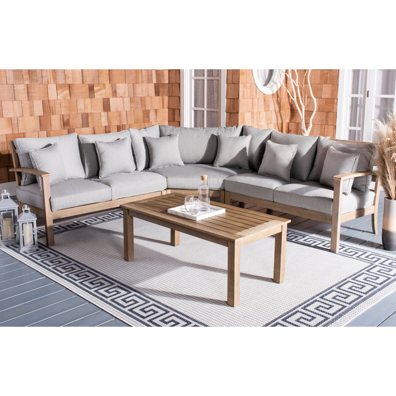Canapé modulaire d'extérieur en U avec coussins Vergara, Gris clair
