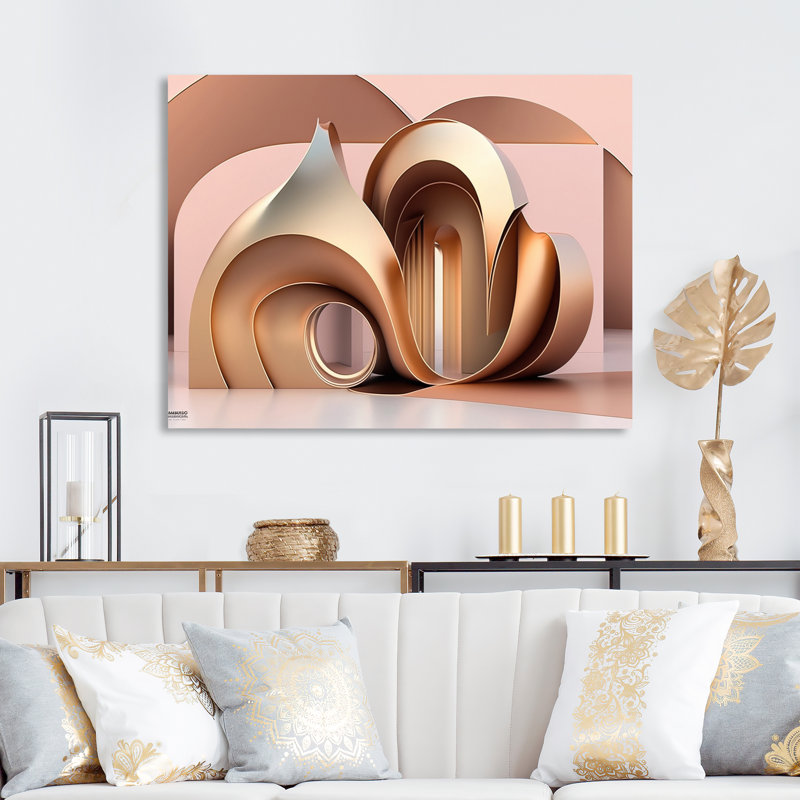 "Architecture of the future" rose et or sur toile, H 12 po x l 20 po, Toile tendue