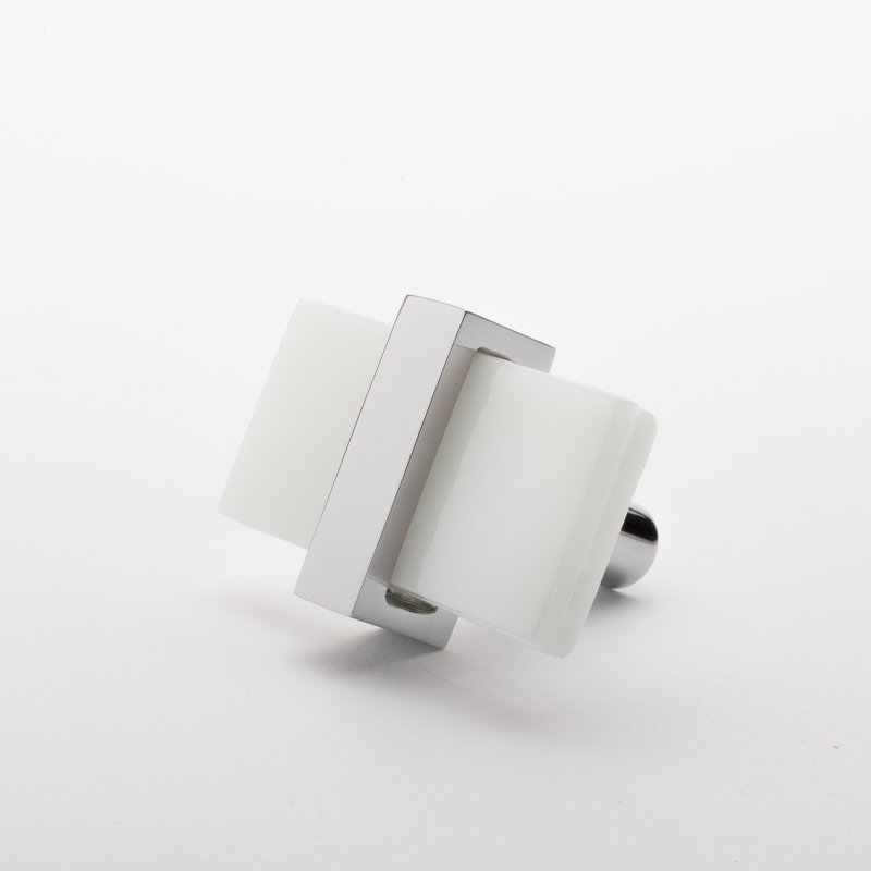 2” Length Rectangle Knob, Polished Chrome/White