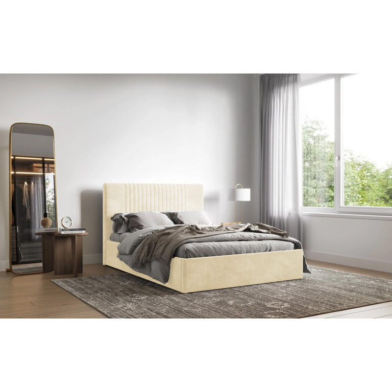 Malmo Kailua Upholstered Bed Frame - Plush Velvet with Headboard and Sprung Slats, Double (4'6), Cream