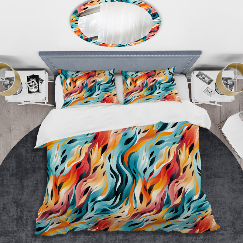 Rainbow Cheetah Waves I - Ensemble de housse de couette à motif abstrait - Microfibre de polyester