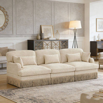 Comfy Chenille Leopard Printing Sofa,Delicate Tassel Edge,Movable Ottomans,Modern Fashion Style