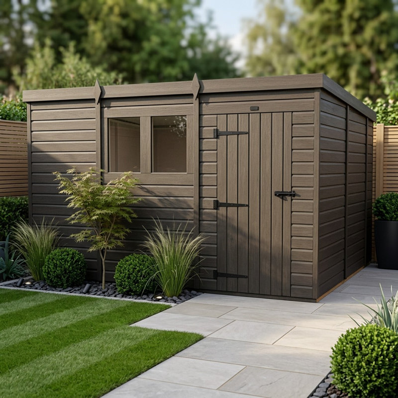 Total Sheds 11ft x 10ft Composite Pent Garden Shed - Single Door - With Windows - EPDM Rubber Roof - UK Manufactured