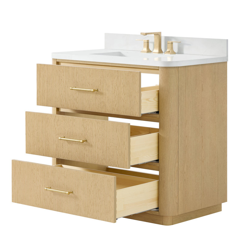 Meuble-lavabo simple 36 po Francesca, Beige, Bronze, Quartz Giotto